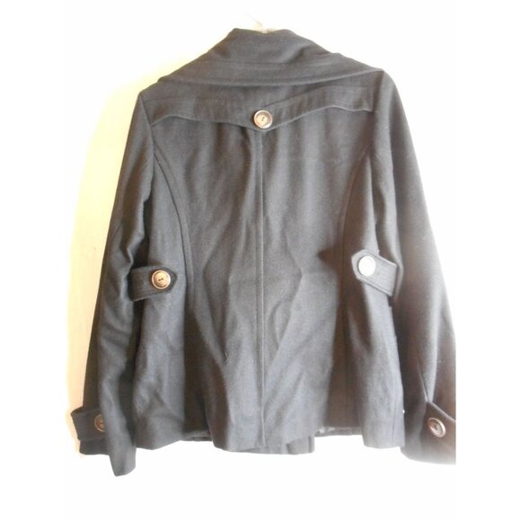 Black wool blend Pea Coat Size L Green with Envy Double breasted - Picture 2 of 3